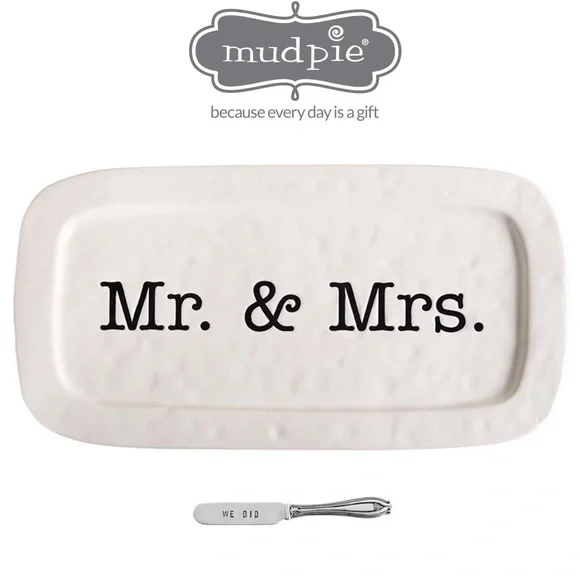 Mud Pie Mr. & Mrs. Wedding Hostess Tray Set - Picture 1 of 8